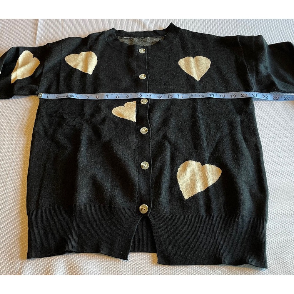 Womans Knit Cardigan Button Down Open Front Sweater with Beige Hearts Size Large - Picture 13 of 14